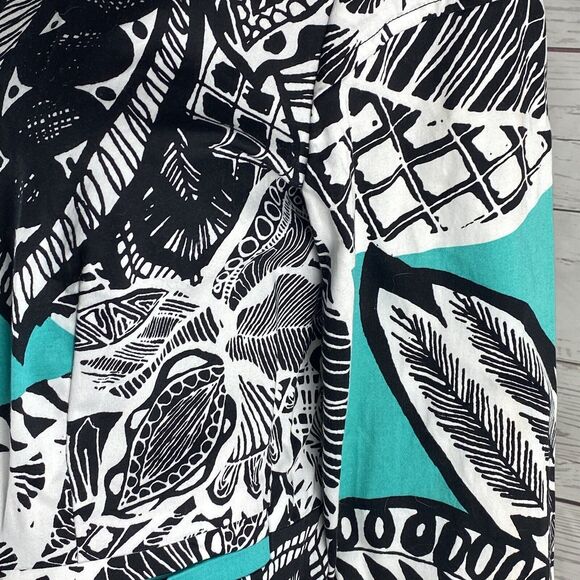 Chloe Madison Jacket Teal Black White Abstract Floral Print Full Zip - Picture 6 of 12